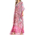 thumbnail image 3 of Sakkas Anahi Flowy Design V Neck Long Caftan Dress / Cover Up With Rhinestone - ORPI272-Pink - One Size, 3 of 5