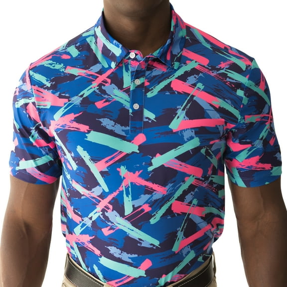 Yatta Golf Men Polo Shirt - Short Sleeve Golf Apparel for Standout Performance On and Off the Golf Course - Printed Golf Polos for Men Dry Fit for Sports and Casual Wear (Jungle Hibiscus) - 3XL