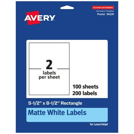 UPC: 0194793907056 | Avery Matte White Rectangle Labels  5-1/2  x 8-1/2   200 White Labels  Permanent Label Adhesive  Laser/Inkjet Printable Labels