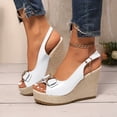 thumbnail image 3 of Rokment Bridal Glitter Rhinestones Bow Platform Wedge Dressy Sandals for Women Casual Leather Peep Toe Bowknot Espadrilles Chunky High Heel Wedding Slingback Dress Summer Shoes White Size 8.5, 3 of 7
