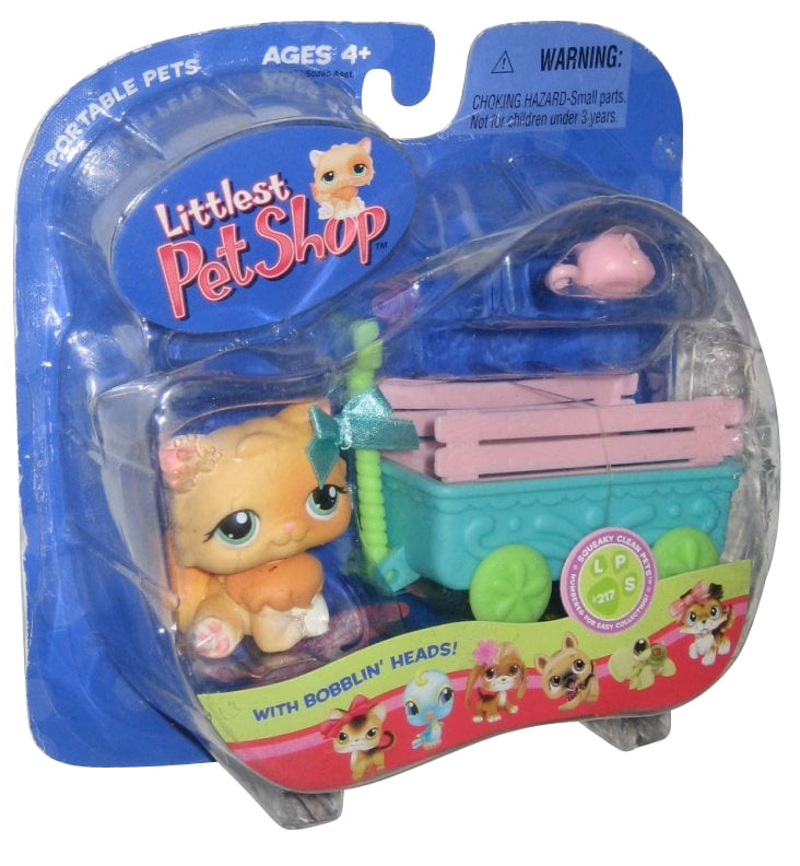 Littlest Pet Shop Orange Spring Kitten w/ Wagon Toy Figure 217
