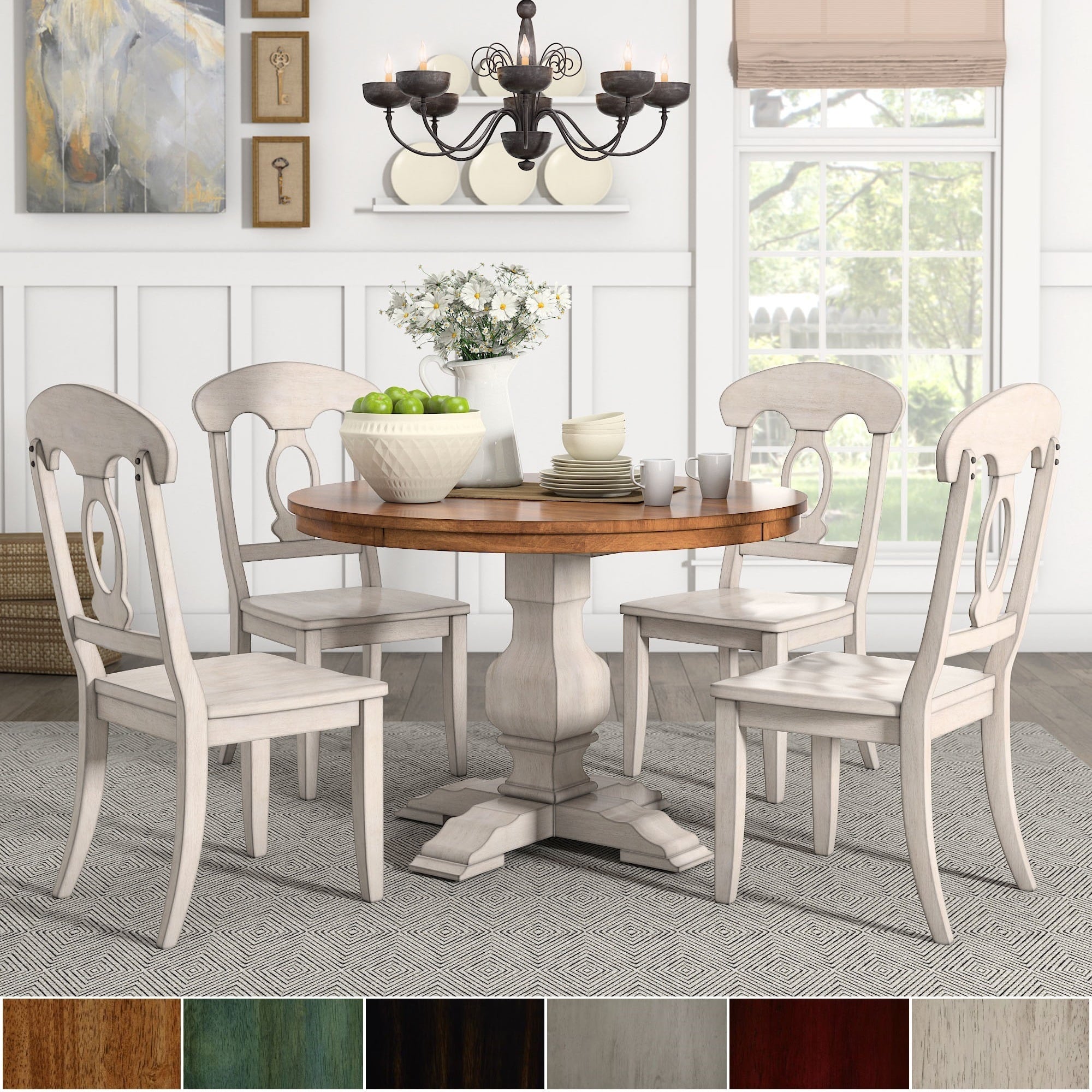 iNSPIRE Q Eleanor Antique White Round Solid Wood Top 5Piece Dining Set