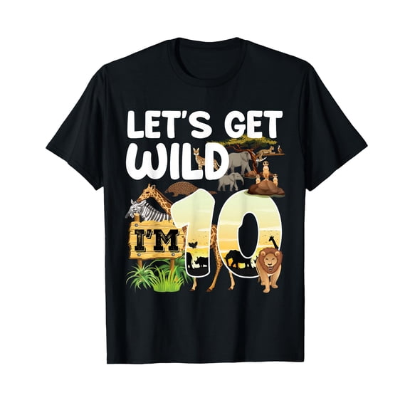 Playful Animal Graphics 10 Year Old Safari Jungle Birthday T-Shirt for Fun Celebrations