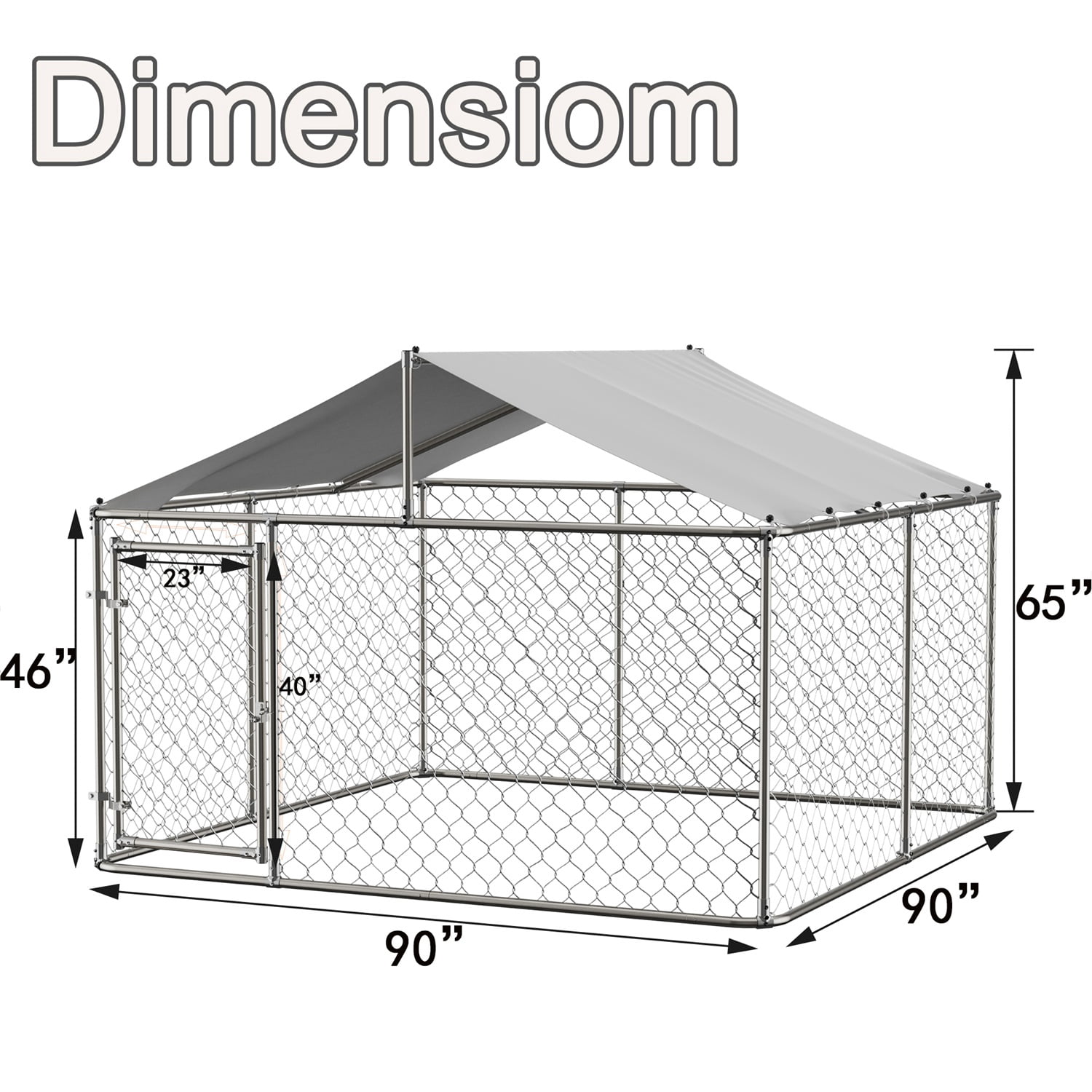 DetalleGo Large Outdoor Dog Kennel, Heavy Duty Galvanized Steel Dog Enclosure with Waterproof UV-Resistant Cover, Lockable Door Chain Link Playpen for Large Pets (90" L x 90" W x 65" H)