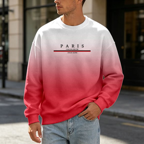 Afdoent Sweatshirts for Men Gradient Pullover Crewneck Long Sleeve Sweatshirt for Modern Streetwear Comfy