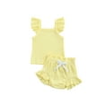 thumbnail image 1 of Kmbangi Infant Girl Ribbed Clothe Set Pure Color Bodysuit + Drawstring Shorts, 1 of 9