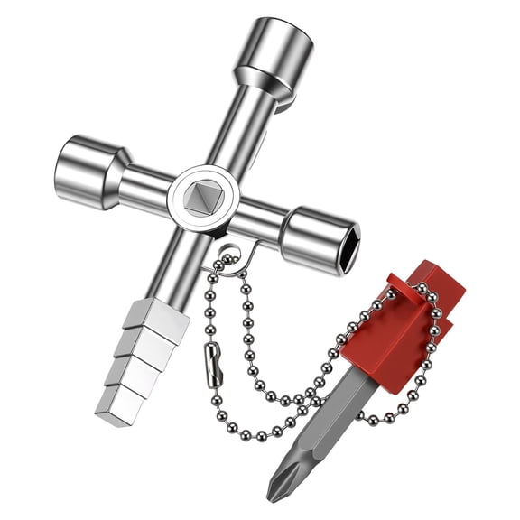 4 Way Sillcock Key Multi Tool Universal Sillcock Key Zinc Alloy for Water Gas Meter Valve Elevator Cabinet Ideal for Home