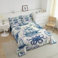 thumbnail image 4 of Erosebridal Octopus Print Bedding Sets Queen with Comforter, Nautical Sailboat Duvet Insert, Retro Comapass Decor, 3pcs, 4 of 8