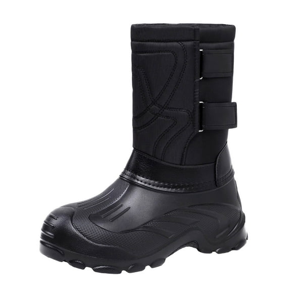 Black Mens Snow Boots Fleece Lined Tall With Soft Sole For Fall And Winter Outdoor Wear And Casual Everyday Use With Traction Outsole Size 41