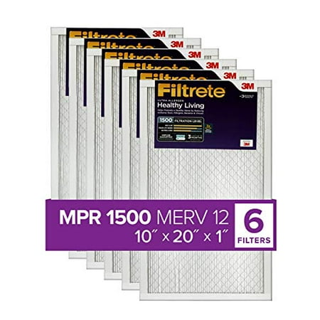 Filtrete 10x20x1 AC Furnace Air Filter MPR 1500 Healthy Living Ultra Allergen 6-Pack (exact dimensions 9.81 x 19.81 x 0.78)
