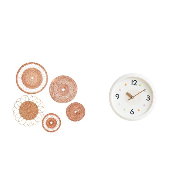 Arte de pared tejido en ratán y reloj moderno con números y silenciosos. Adornos decorativos colgantes para el hogar, la oficina, el dormitori