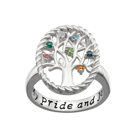 Family Jewelry Personalized Mother's Sterling Silver Birthstone Family Tree Ring