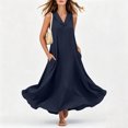 thumbnail image 6 of YuXingFu Cotton Dresses Casual Summer Maxi V-Neck Plus Size Womens Dress Sleeveless Flowy Long Casual Summer Navy XXL, 6 of 9