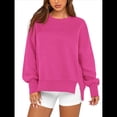 thumbnail image 3 of Sudadera Informal de Cuello Redondo para Mujer, -Otoño 2025, Larga, Abertura Lateral, Sudadera para Hacer Ejercicio. Rosa Roja L, 3 of 10