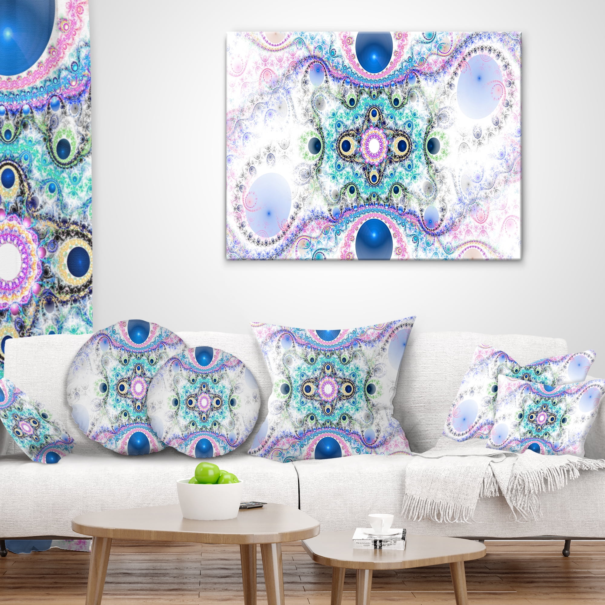Designart Cryptical Blue Fractal Pattern - Abstract Throw Pillow - 12x20