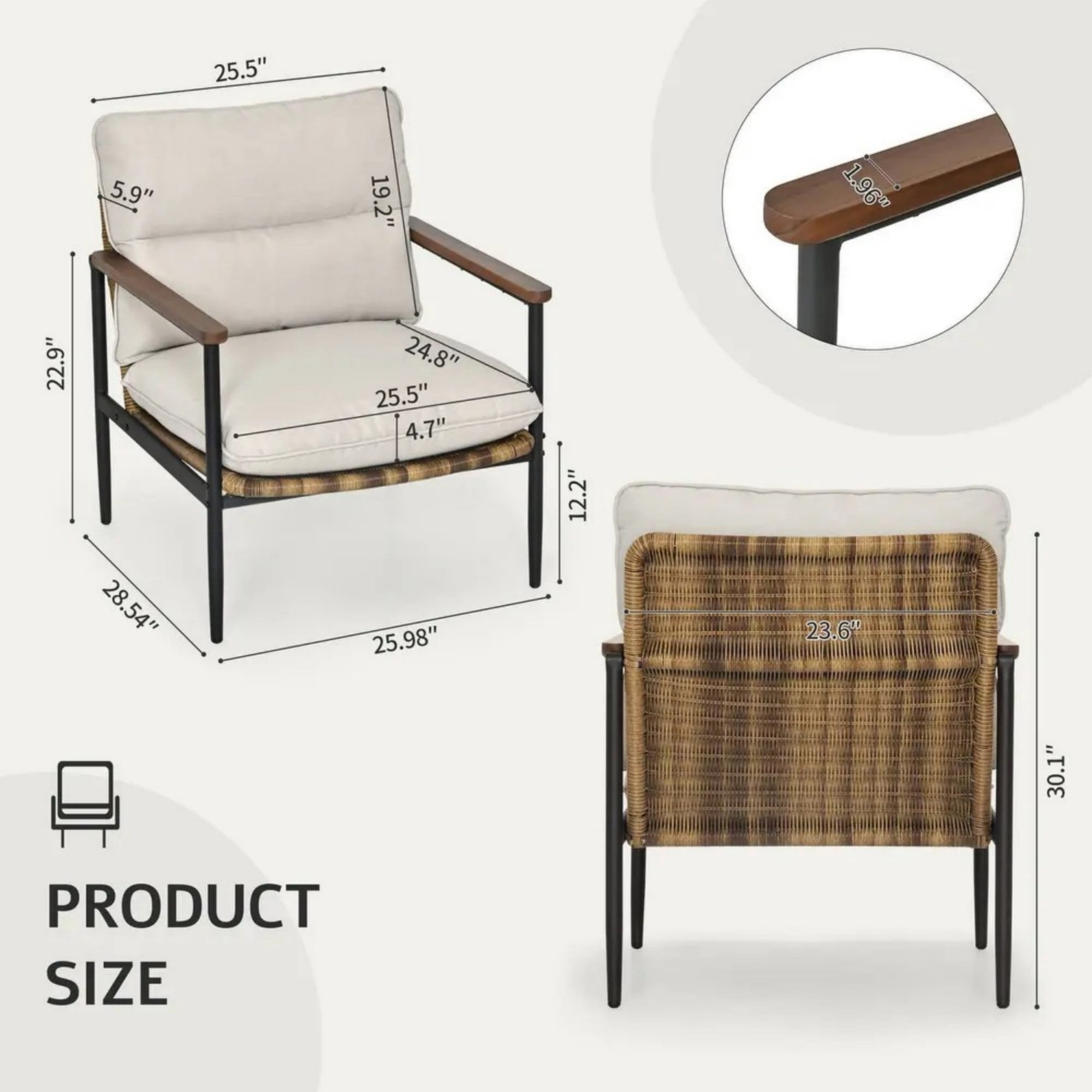 2-Piece Aluminum Outdoor Patio Lounge Chairs with Hand-Woven Wicker & 4.7" Cushions, Modern Rattan Seating Set for Garden, Backyard, Balcony