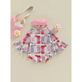 thumbnail image 4 of Bagilaanoe Toddler Baby Girl Rompers Print Flare Long Sleeve Bodysuit + Headband 6M 12M 18M 24M 3T Kids One Piece Jumpsuit, 4 of 7