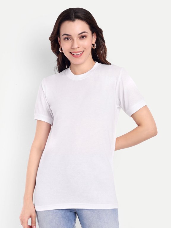 Pure Cotton Regular Fit White Solid T-Shirt