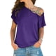thumbnail image 1 of Camiseta informal, holgada, de manga corta y con hombros cruzados, talla S, elegante blusa morada de verano con hombros descubiertos para mujer, 1 of 6