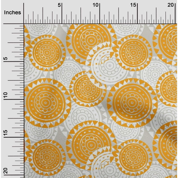 oneOone Polyester Lycra Mustard Yellow Fabric Floral Mandala Block Sewing Fabric By The Yard Printed Diy Clothing Sewing Supplies 56 Inch Wide