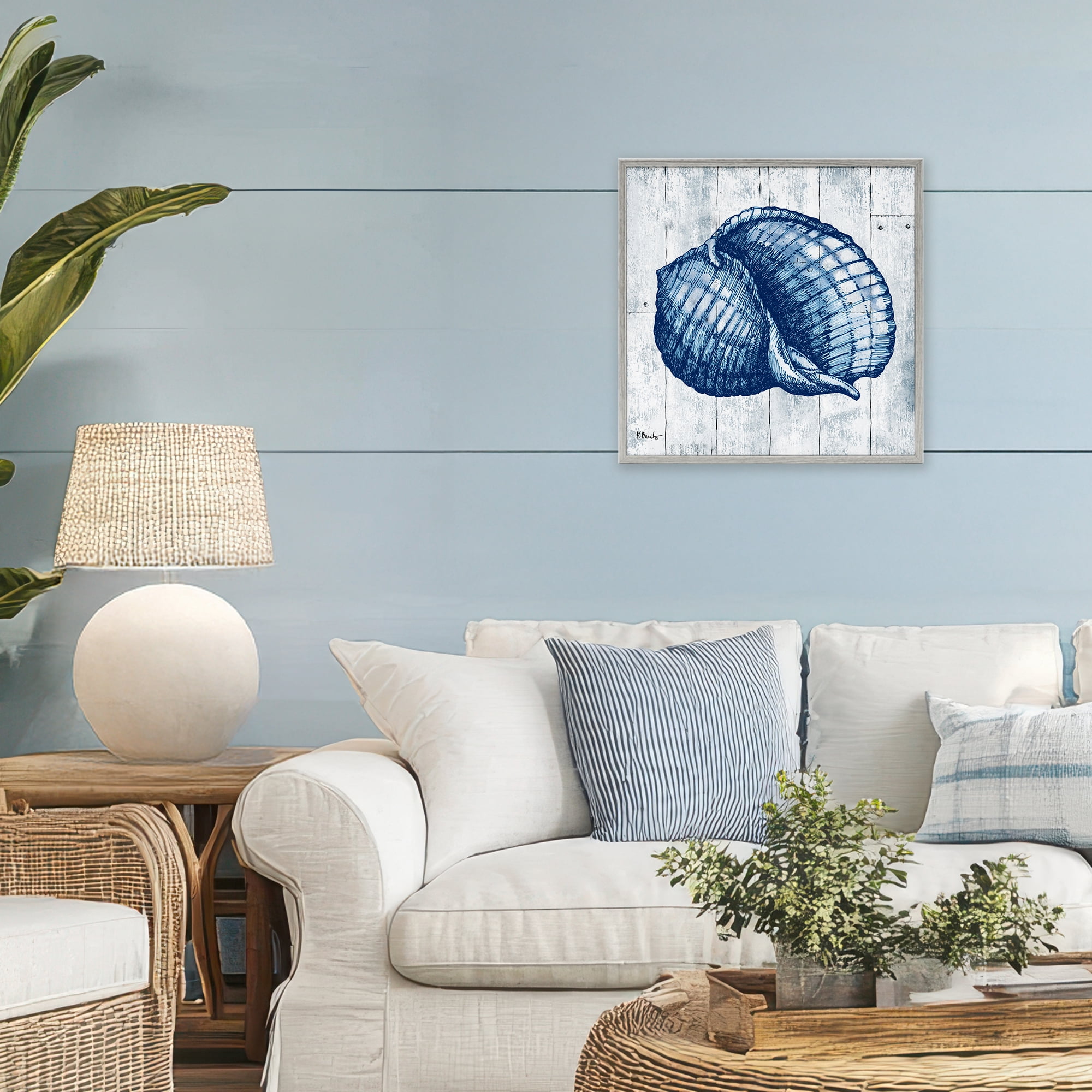 Stupell Industries Coastal Timberland Shell Gray Framed Giclee Art, design by Paul Brent