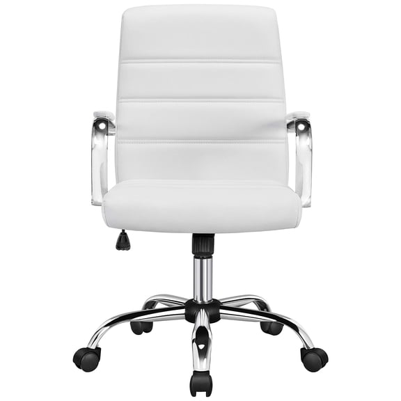 Mid Back Office Chair, Ergonomic Executive Swivel PU Leather Seat Height Adjustable for Home Workstation, White