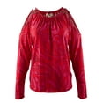 thumbnail image 4 of Women's Paisley Double Strap Cold Shoulder Shirt Top, 4 of 4