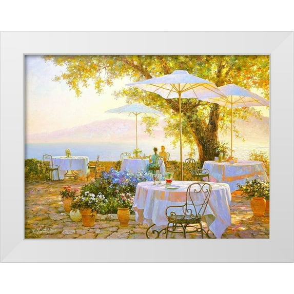 Obuchovsky, Yury 32x25 White Modern Wood Framed Museum Art Print Titled - Morning Cafe