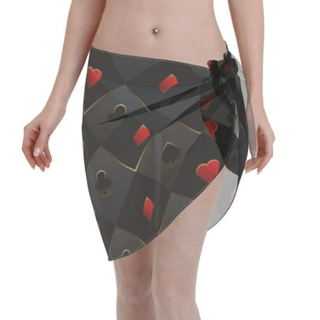 Qekee Red Poker Women s Short Sarongs Cover Ups Sheer Bikini Wraps for Swimwear