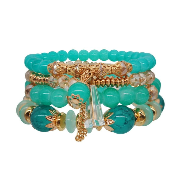 Pulseras para mujer, regalos para mujer, pulsera bohemia de hilo de mano estilo océano con múltiples perlas de cristal, pulsera para mujer