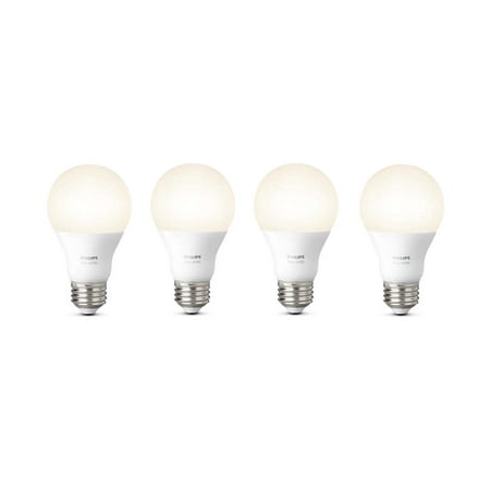 Philips Hue White Smart A19 Light Bulb, 60W Equivalent, Hub Required, 4 Bulbs