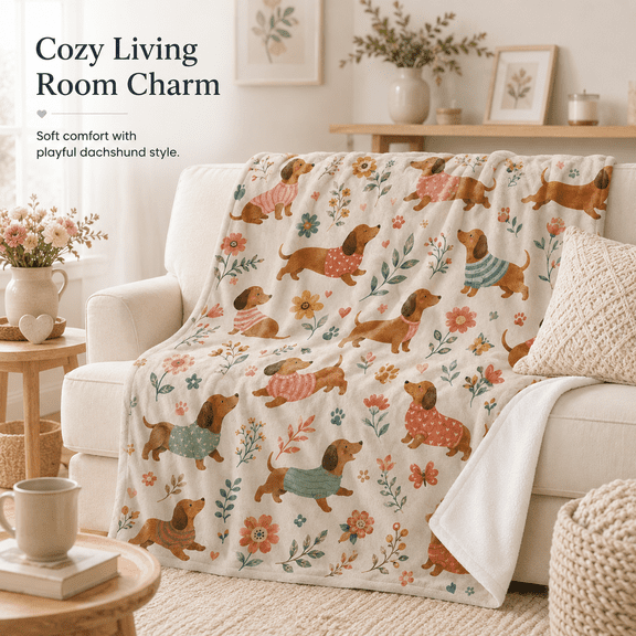 Cute Dachshund Dog Throw Blanket, Colorful Sausage Dog Floral Flannel Blankets Gifts for Boys Girls Women, Home Decor Throws for Couch Bed Camping Travel Living Room Bedroom, 30x40 Inch