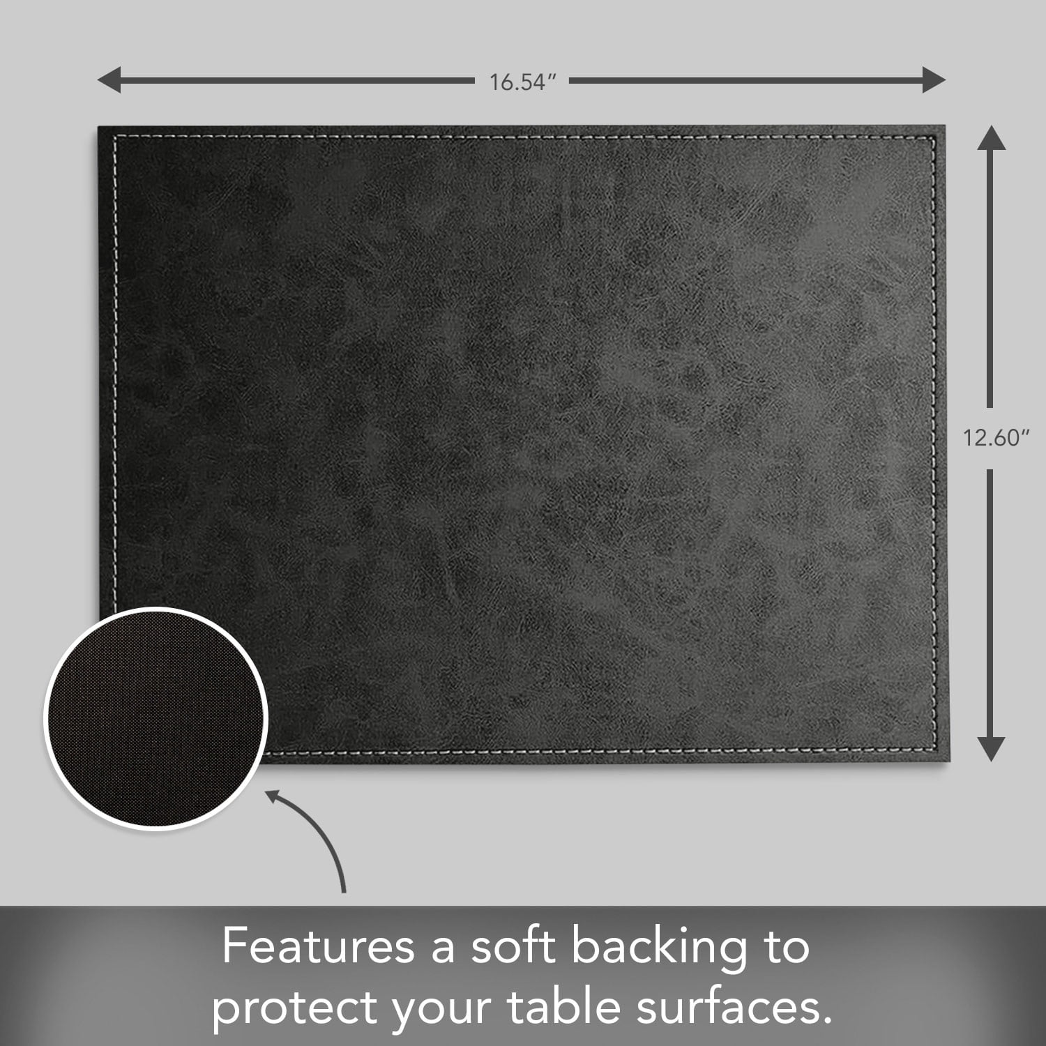 Luxurious Black Vegan Leather Placemats 4 Pack Look and Feel of Genuine Leather Infused with Copper