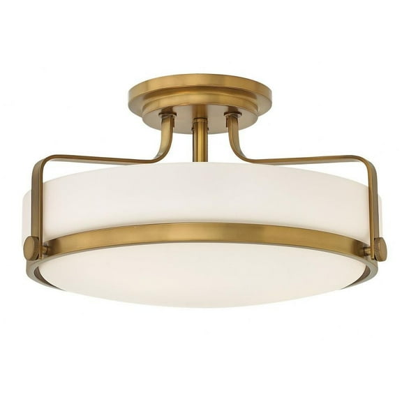 3 Light Large Semi-Flush Mount in Transitional Style 18 inches Wide By 10 inches High-Heritage Brass Finish-Etched Opal Glass Color-Incandescent