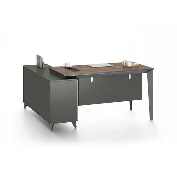 Escritorio Ejecutivo en L Mundo In Cracovia Gris Nogal 160x140x75 cm