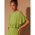 thumbnail image 5 of Green Womens Tiered Ruffle Hem Midi Dress With Flared Short Sleeves, Round Neck, Elegant For Evening Or Cocktail, 5 of 7