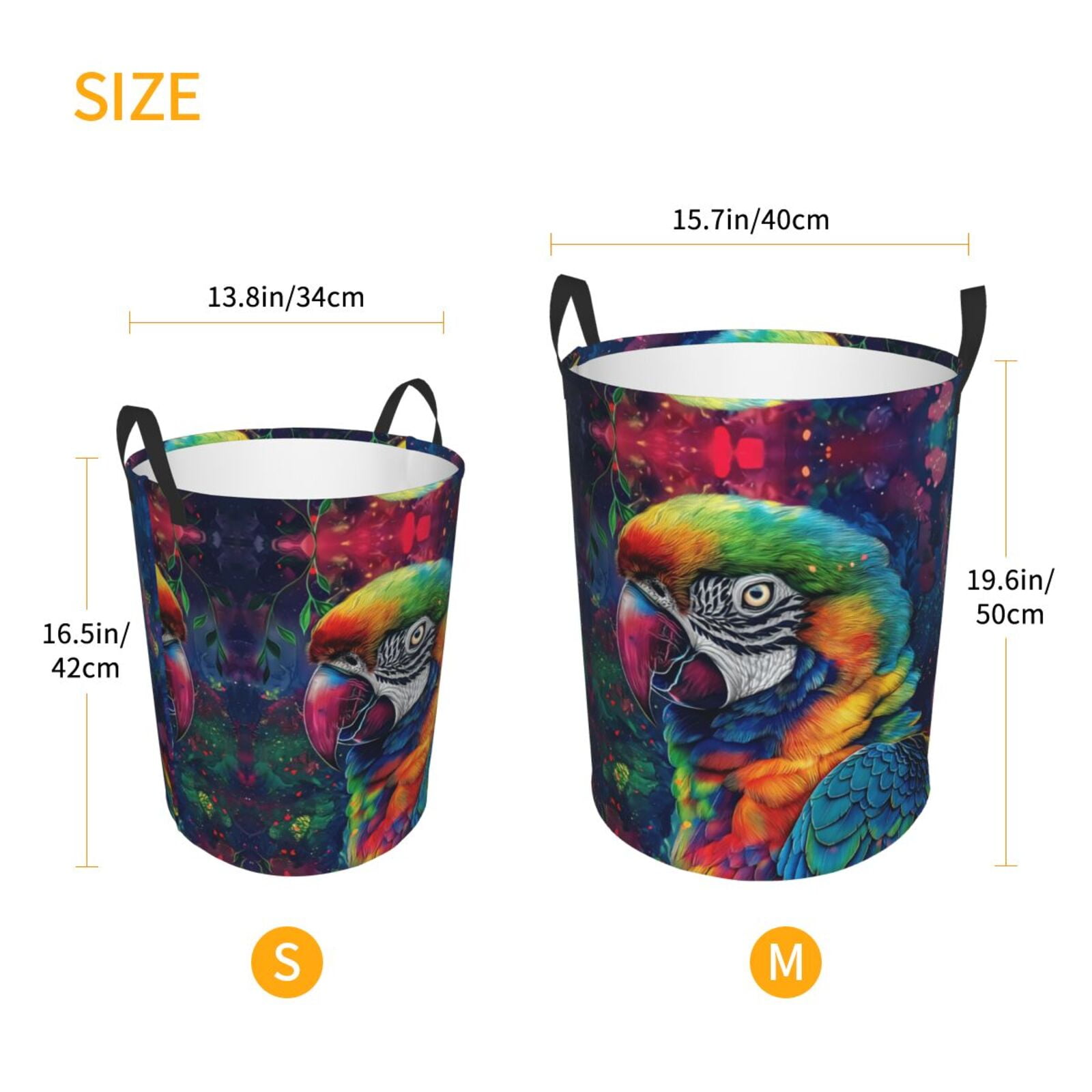 Large Laundry Basket with Handles - Vibrant Rainbow Parrot Fantasy Kids Baby Dirty Clothes Laundry Hamper for Bedroom Aesthetic