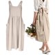 thumbnail image 4 of Delantal Lindo Vintage Para Mujeres Y Niñas, Trabajos De Jardinería, Espalda Cruzada, Delantales De Mezcla De Algodón/Lino, Vestido Tipo Delantal Con Dos Bolsillos (Beige), 4 of 5