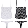 thumbnail image 2 of Curve Muse Women's Sexy Slim Fit Camisole Tank Top with Shorts Pajama Set pack of 2-BLACK,WHITE-S, 2 of 7