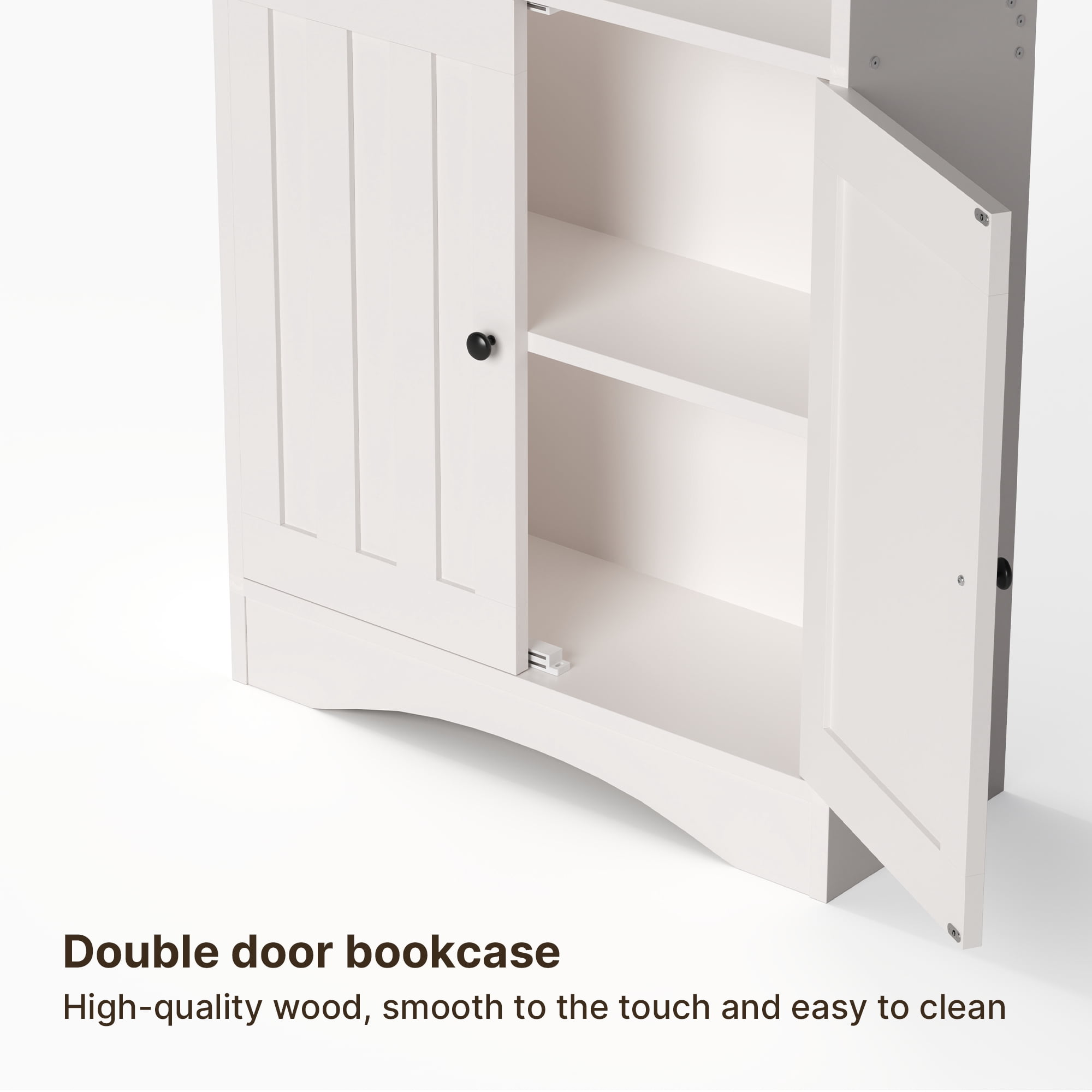Tall Bookshelf, Lofka Bookcase with Doors , 4 Tier Storage Bookshelf for Home Office, Living Room, White
