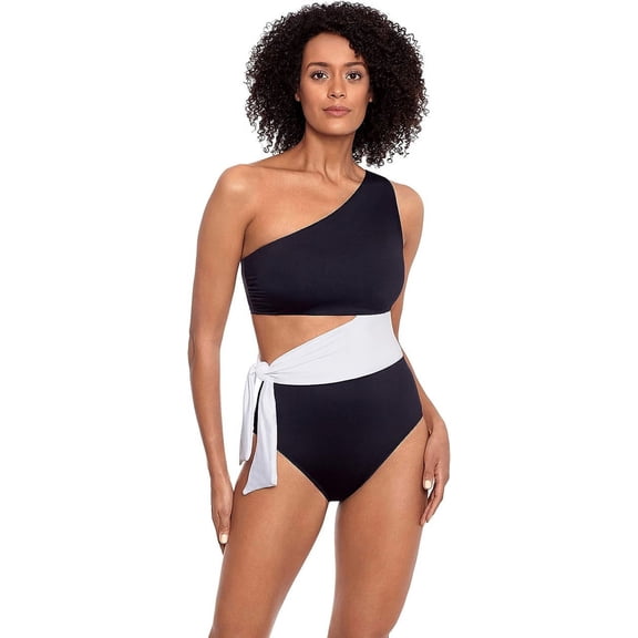 Lauren Ralph Lauren Women's One-Shoulder One-Piece Swimsuit (14, Black)