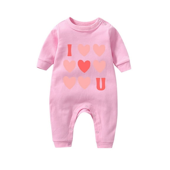 Zwiiyzr Newborn Baby Clothes Kids Girls Boys Long Sleeve Valentine's Day Heart Print T-Shirt Romper Newborn First Outfit One Piece Clothes Pink