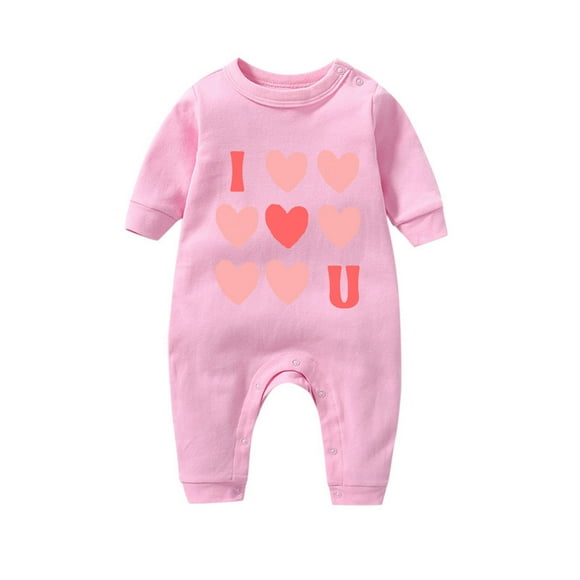 2025 Newborn Baby Clothes Kids Girls Boys Long Sleeve Valentine's Day Heart Print T-Shirt Romper Newborn First Outfit One Piece Clothes Pink