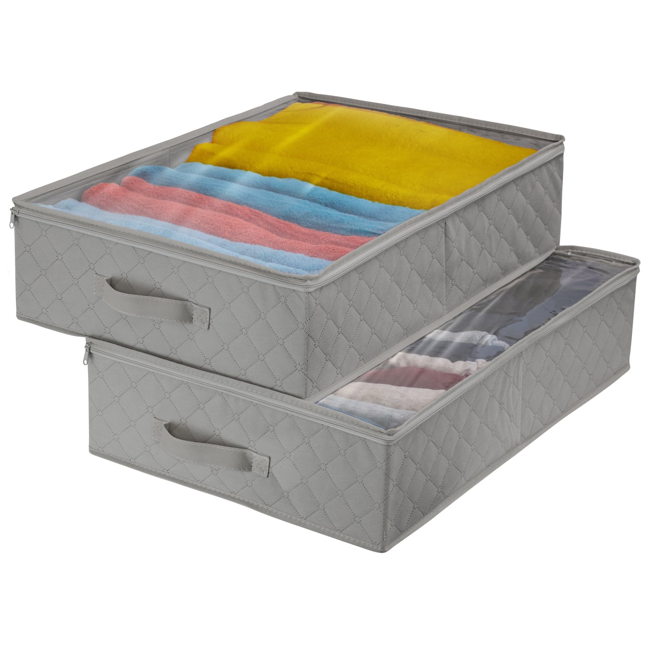 Set Of 3 Underbed Storage Boxes With Lid Handles Clothes Collapsible Lightweight 