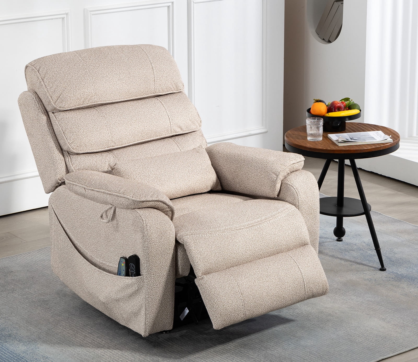 LITVZ Large Lift Chairs Recliner for Elderly, Infinite Position Dual Motor Power Lay Flat, Stand Up Recliner Lift Chair with Massage and Heat, Lumbar Pillow, Wireless Charging & Cup Holder