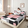 thumbnail image 4 of Homewish Abstract Checkered Square Twin Sheet Sets,Pink Black Gray Twin Fitted Sheet,Geometric Plaid Grid Flat Sheet For Girls Kids,Microfiber Bedroom Decor,3pcs, 4 of 7