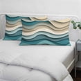 thumbnail image 4 of Teal Beige Ombre Body Pillow Cover, Pillowcase Protectors with Zipper, Breathable Decorative Throw Pillow Case Cover, Moire Modern Abstract Art Geometric Pillow Shams for Couch Sofa 24x36Inch, 4 of 8