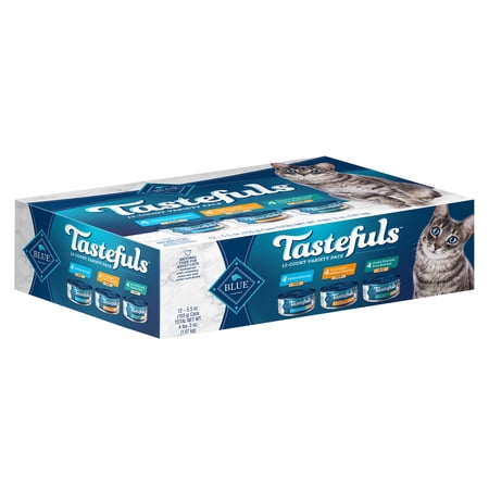 Blue Buffalo Tastefuls Wet Cat Food Paté Variety Pack Chicken Turkey & Chicken Ocean Fish & Tuna, 5.5 oz. Cans (12 Count) (Pack of 3)