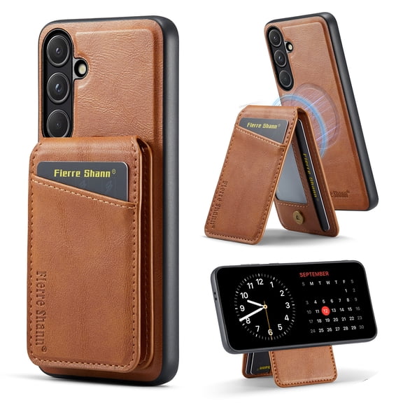 Dteck Magnetic Wallet Case for Samsung Galaxy S26 , Shockproof Leather TPU Detachable Card Slots Wallet RFID Blocking Case Compatible with Mag Safe Kickstand Back Cover,Brown
