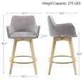 thumbnail image 4 of Zesthouse 26.6" Swivel Counter Height Bar Stools Set of 2, Upholstered Linen Barstool with Curved Back and Wood Legs, Mid Century Modern Counter Height Chairs for Pub Kitchen Island, Gray, 4 of 10